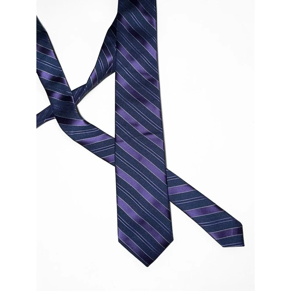 Michael Kors Mens Silk Blend Striped tie Purple Navy Blue Diagonal Stripe Tie